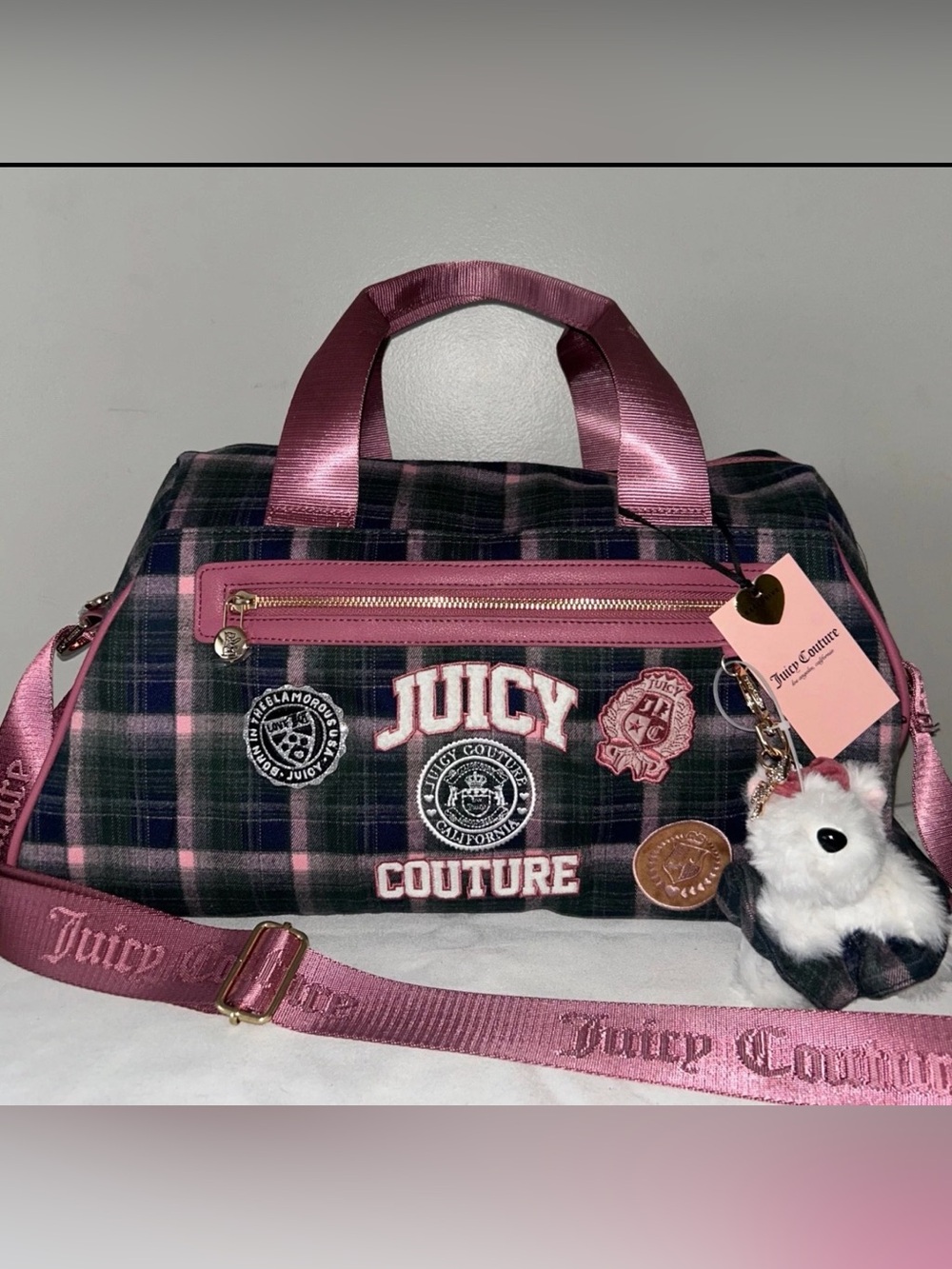Juicy Couture Green /Pink Plaid Juicy Varsity Weekender set of 3 . - Picture 2 of 15